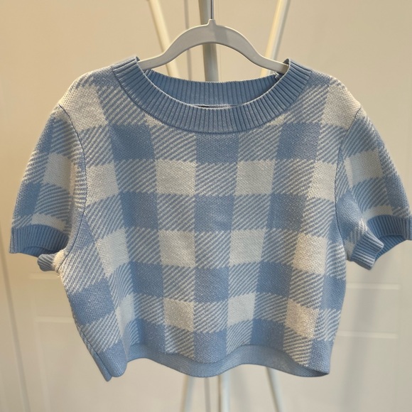 Cropped Check Knit Short Sleeve Sweater from H&M - Picture 2 of 4